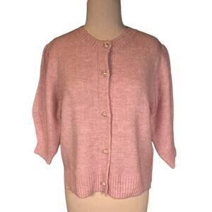 ZARA Baby Pink Bubble-Sleeve Pearl Button Knit Cardigan – Size Medium